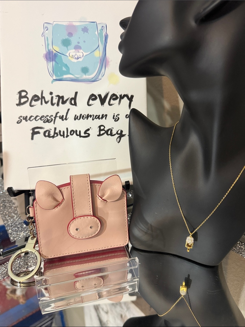 Kate Spade Year of the Pig Card Case in Warm Vellum & Necklace
